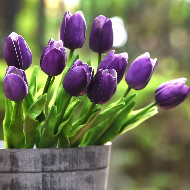 FiveSeasonStuff Real Touch Tulips Artificial Flowers â€“ 15 Stems Faux Tulip Bouquet in Gift Box for Wedding, Home Decor, Party, Floral Arrangements (Sweet Plum Purple) - Image 4